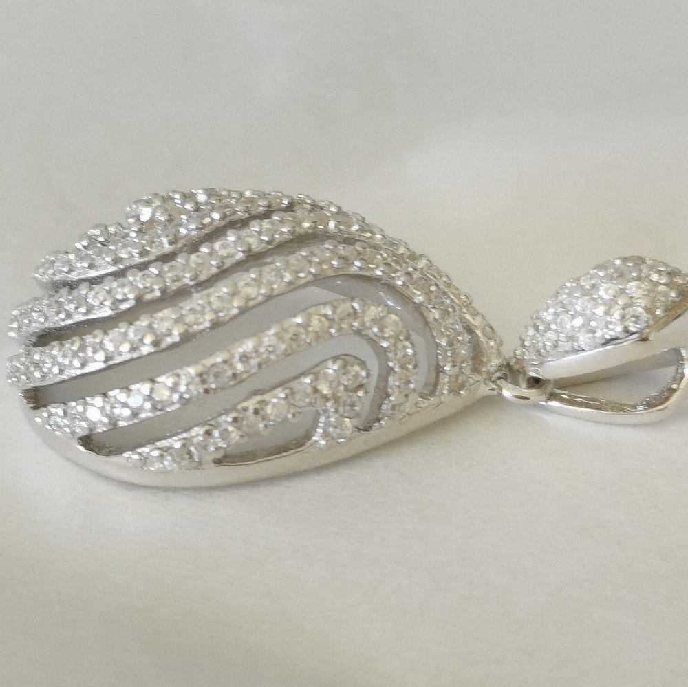 Sterling Silver CZ Dome teardrop pendant for necklace 🆕 - Picture 2 of 6